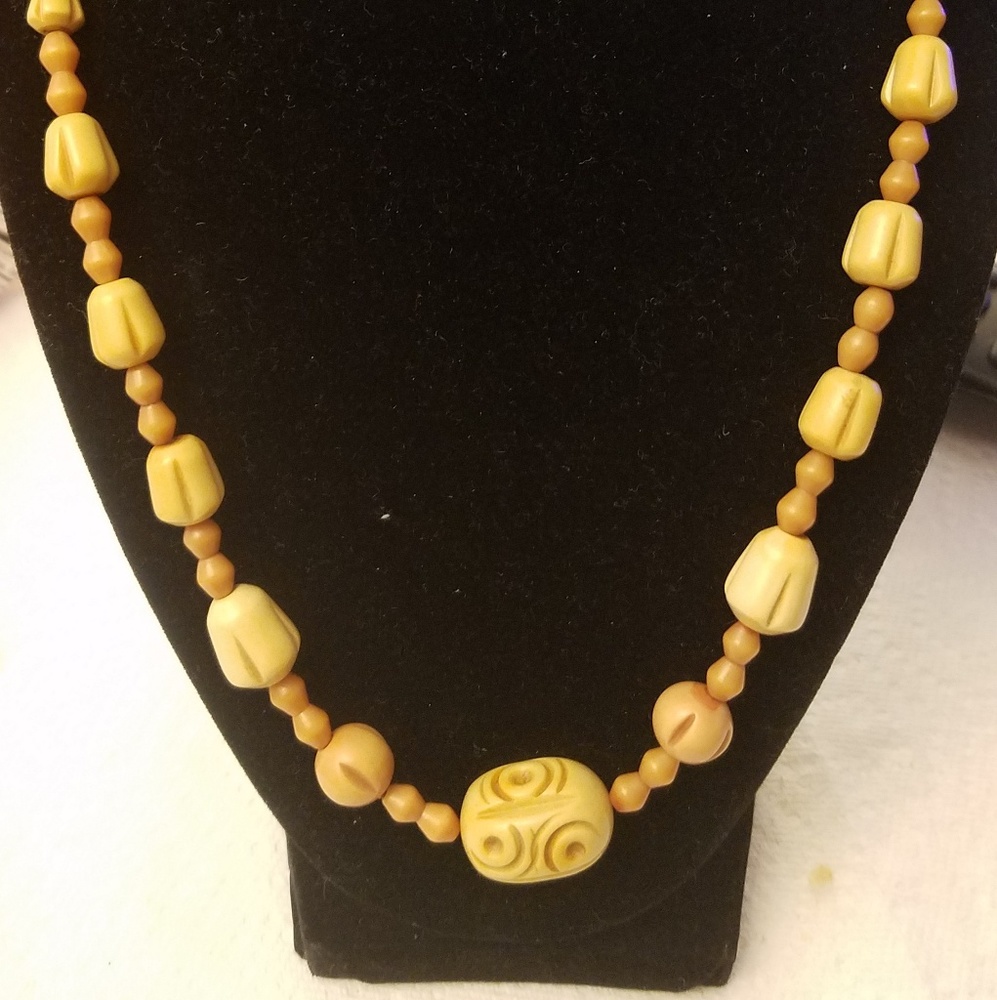Vintage rare carved bakelite necklace